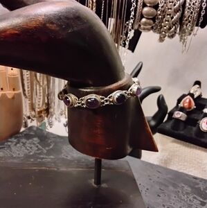 Sterling Silver 7 Inch Purple Cabochon Link Bracelet